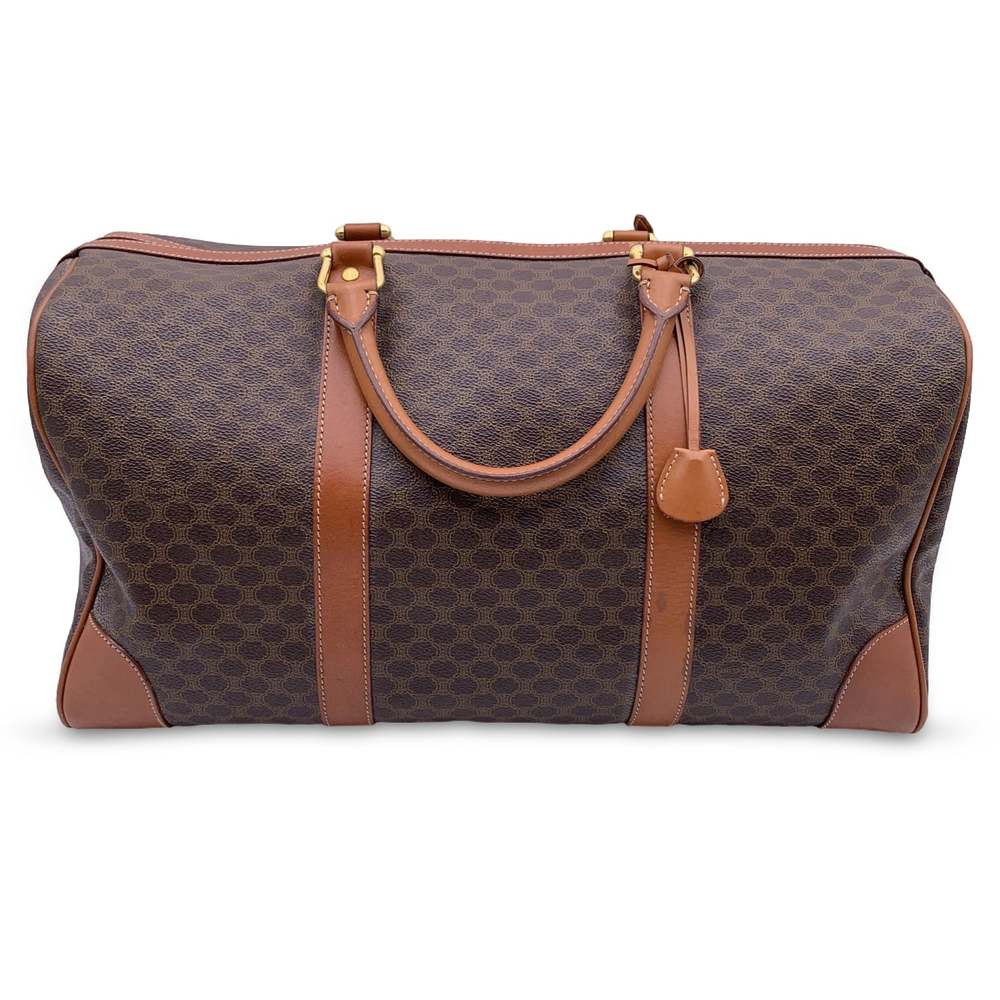 CELINE Vintage Brown Macadam Canvas Duffel Duffle Weekend Bag - Picture 3 of 8